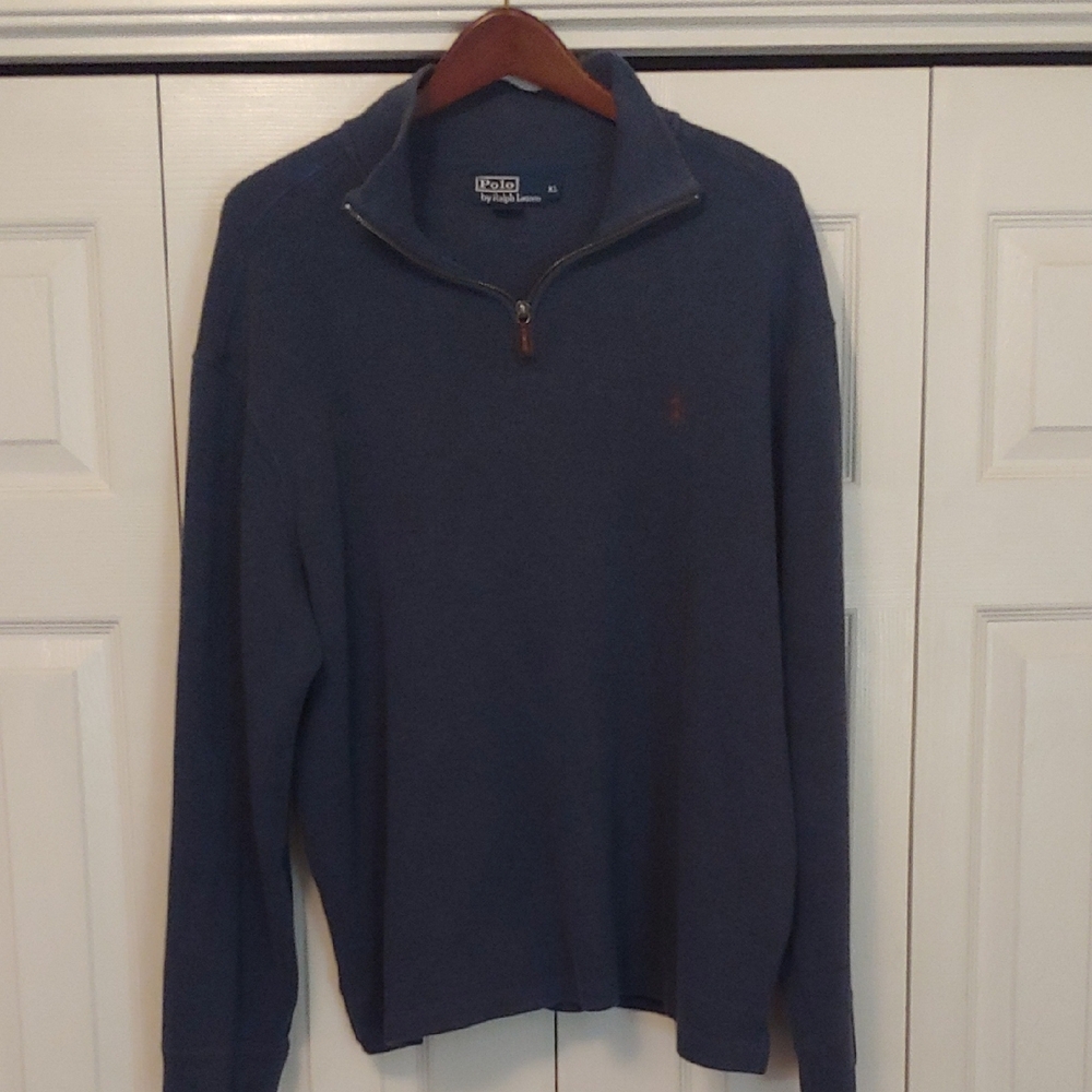 Ralph Lauren Blue Zip Up Sweater with Mock-Neck